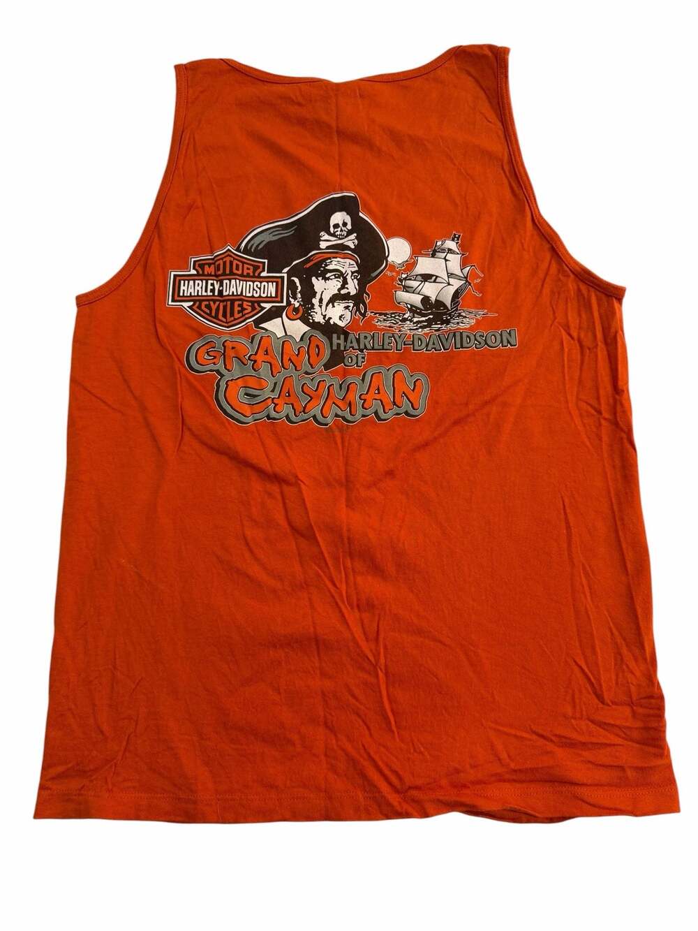 Harley Davidson Tank Top Medium Orange Grand Cayman Pirate Biker 2006